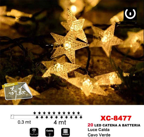 Catena Luminosa Stelle 20led A Batteria Luce Calda Cavo Verde Decorazioni Xc-8477 Illuminazione/Illuminazione per esterni/Catene luminose Trade Shop italia - Napoli, Commerciovirtuoso.it