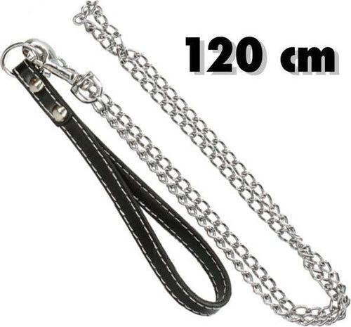 Catena-Per-Cane-Guinzaglio-Cani-120cm-Con-Gancio-Acciaio-E-Maniglia-In-Cuoio