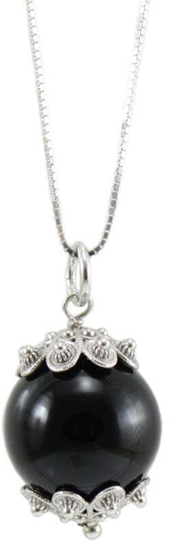 Catenina Con Pendente Donna Su Coccu in Argento Rodiato Con Onice Nero Catena Collana Maglia Veneziana E Chiusura Moschettone