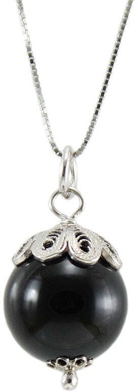 Catenina con pendente Su Coccu in argento rodiato con onice nero