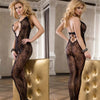 Catsuit-Tutina-Tuta-Lingerie-Sexy-Con-Ricami-Floreali-Aperta-Taglia-Unica-Nero