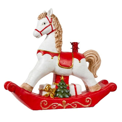 Base per albero di natale cavallo a dondolo in poliresina per decorazioni natalizie