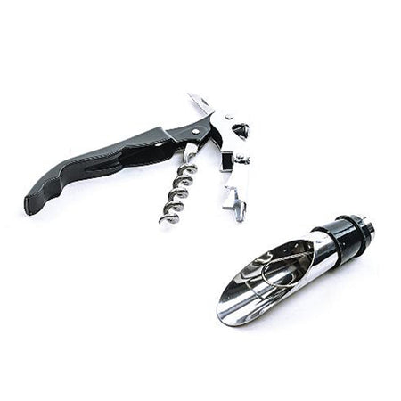 Set sommelier con 2 accessori in valigia in acciaio e plastica per decorazioni natalizie