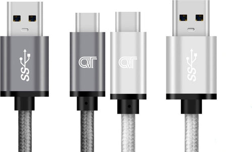 Cavi USB Tipo C a USB 3 Ricarica Rapida Data Sync in Nylon Intrecciato per Android (1 metro Bianco + 2 metri Grigio)