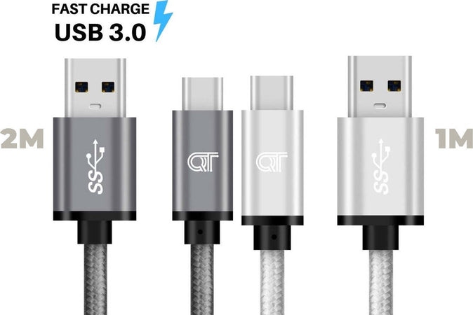 Cavi USB Tipo C a USB 3 Ricarica Rapida Data Sync in Nylon Intrecciato per Android (1 metro Bianco + 2 metri Grigio)