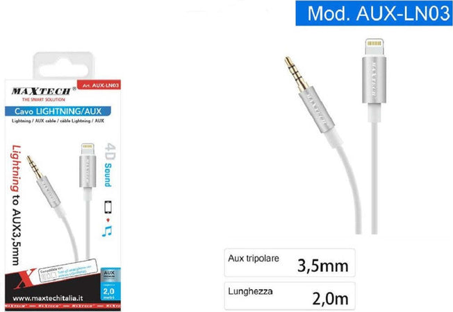 Cavo 2 Mt Adattatore Audio Cuffie Aux 3,5mm Jack Tripolare A Lightning Aux-ln03 Elettronica/Home Audio e Hi-Fi/Accessori/Cavi/Cavi Stereo Jack Trade Shop italia - Napoli, Commerciovirtuoso.it