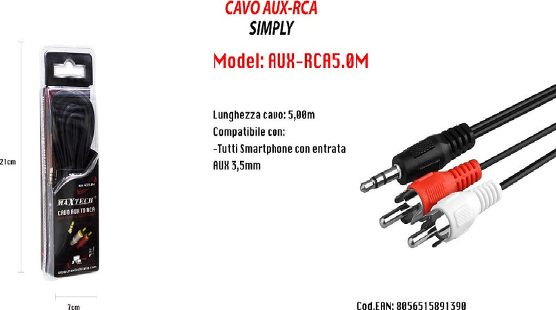 Cavo 5m Audio Da Jack 3,5mm Aux A 2 Rca Maschio Doppio Y Stereo 5 Mt Aux-r5.0m Elettronica e telefonia > Accessori Audio e Video > Cavi Audio e Video Trade Shop italia - Napoli, Commerciovirtuoso.it