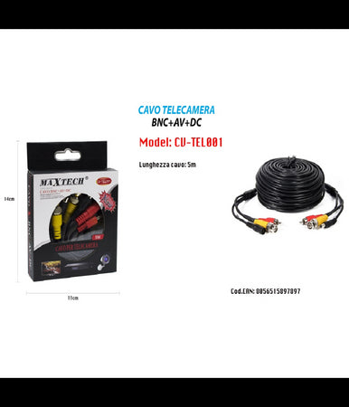 Cavo 5mt Per Telecamera Collegamento Dal Monitor Alla Camera Maxtech Cv-tel001