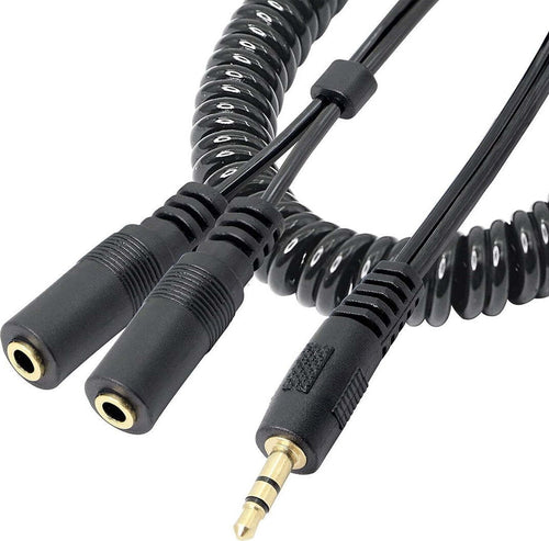 Cavo a spirale per cuffie stereo da 3,5 mm (non microfono) a 2 femmine Splitter a Y