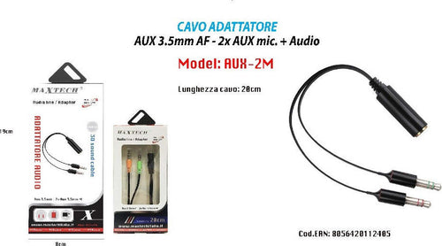 Cavo Adattatore Audio Aux 3.5mm Femmina A Maschio 2x Aux Microfono Maxtech Aux-2m Elettronica e telefonia > Accessori Audio e Video > Cavi Audio e Video Trade Shop italia - Napoli, Commerciovirtuoso.it