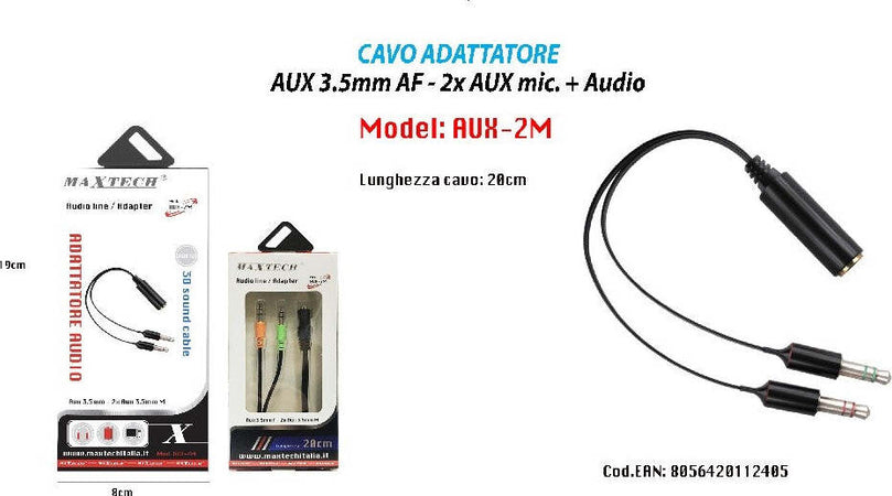 Cavo Adattatore Audio Aux 3.5mm Femmina A Maschio 2x Aux Microfono Maxtech Aux-2m Elettronica e telefonia > Accessori Audio e Video > Cavi Audio e Video Trade Shop italia - Napoli, Commerciovirtuoso.it
