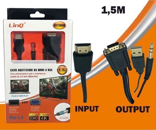 Cavo Adattatore Da Hdmi A Vga Convertitore Con Usb Jack Audio Maschio 1.5mt Hv1505m Elettronica/Informatica/Accessori/Cavi e accessori/Cavi/Cavi VGA Trade Shop italia - Napoli, Commerciovirtuoso.it
