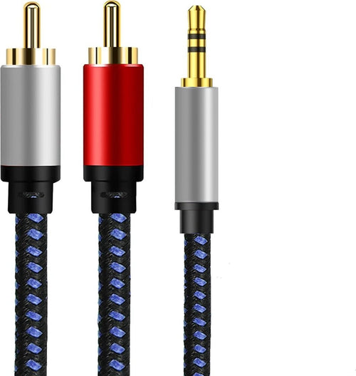 Cavo Adattatore JACK 3,5mm Maschio 2 RCA Maschio 5 METRI Premium Nylon Intrecciato copia