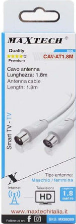 Cavo Antenna Maschio-femmina 1.8mt Smart Tv - Tv Hd Internet Prolunga Cav-at1.8m Elettronica/Home Cinema TV e video/Accessori/Cavi/Cavi Antenna Trade Shop italia - Napoli, Commerciovirtuoso.it