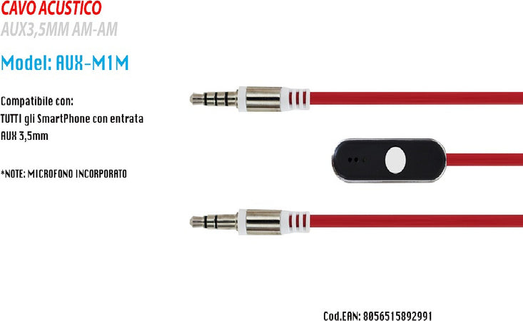 Cavo Audio 3,5mm Aux Stereo Con Microfono Incorporato Per Smartphone 1mt Maxtech Aux-m1m Elettronica e telefonia > Accessori Audio e Video > Cavi Audio e Video Trade Shop italia - Napoli, Commerciovirtuoso.it