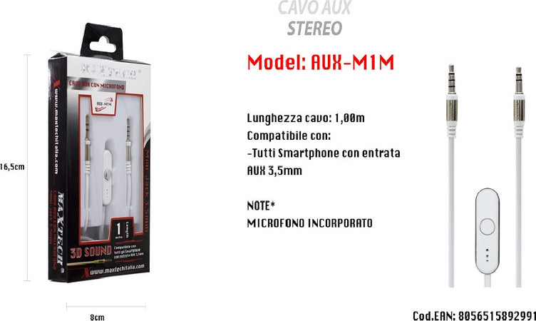 Cavo Audio 3,5mm Aux Stereo Con Microfono Incorporato Per Smartphone 1mt Maxtech Aux-m1m Elettronica e telefonia > Accessori Audio e Video > Cavi Audio e Video Trade Shop italia - Napoli, Commerciovirtuoso.it