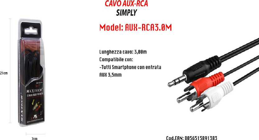 Cavo Audio Da Jack 3,5mm Aux A 2rca Maschio Doppio Stereo Prolunga 3mt Aux-r3.0m Elettronica e telefonia > Accessori Audio e Video > Cavi Audio e Video Trade Shop italia - Napoli, Commerciovirtuoso.it