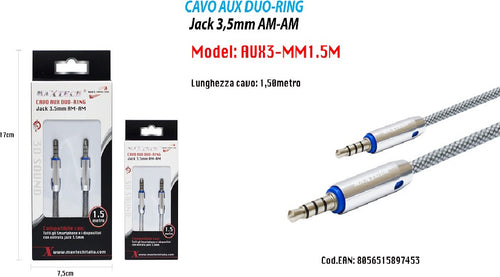 Cavo Audio Jack 3,5 Mm Maschio Am/am 1,5 Mt Prolunga Aux Per Cuffie Maxtech Aux3-mm1.5m Elettronica e telefonia > Accessori Audio e Video > Cavi Audio e Video Trade Shop italia - Napoli, Commerciovirtuoso.it