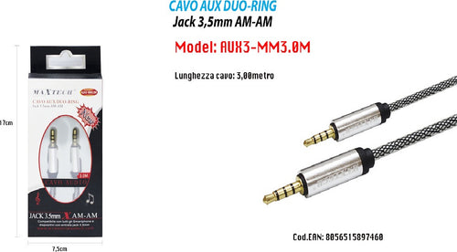 Cavo Audio Jack 3,5mm Maschio Am/am 3mt Prolunga Aux Cuffie Smartphone Maxtech Aux3-mm3.0m Elettronica e telefonia > Accessori Audio e Video > Cavi Audio e Video Trade Shop italia - Napoli, Commerciovirtuoso.it