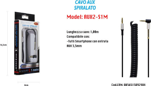 Cavo Audio Stereo Aux Spiralato 3,5mm Angolo Retto Smartphone 1mt Maxtech Aux2-s1m Elettronica e telefonia > Accessori Audio e Video > Cavi Audio e Video Trade Shop italia - Napoli, Commerciovirtuoso.it