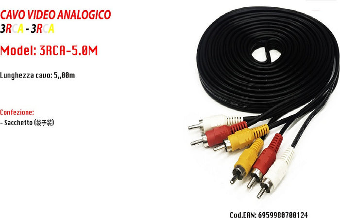 Cavo Audio Video Analogico Prolunga Da 5 Metri 3 Rca-3rca Maschio Maschio Elettronica e telefonia > Accessori Audio e Video > Cavi Audio e Video Trade Shop italia - Napoli, Commerciovirtuoso.it