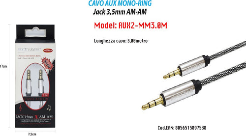 Cavo Aux 3mt Audio Jack 3,5mm Am/am Prolunga Aux Per Smartphone Maxtech Aux2-mm3.0m Elettronica e telefonia > Accessori Audio e Video > Cavi Audio e Video Trade Shop italia - Napoli, Commerciovirtuoso.it