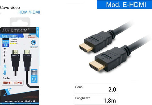 Cavo Cavetto Cavi Hdmi Video 1.8 Metri 1080p Schermato Hdmi Am-am Maxtech E-hdmi Elettronica e telefonia > Accessori Audio e Video > Cavi Audio e Video Trade Shop italia - Napoli, Commerciovirtuoso.it