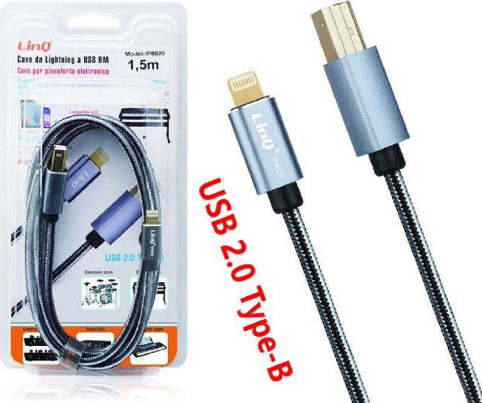 Cavo USB 2.0 maschio tipo A a USB 2.0 maschio tipo B, 3 m LinQ - Grigio - Italiano Cavo USB 2.0 maschio tipo A a USB 2.0 maschio tipo B, 3 m LinQ - Grigio - Italiano