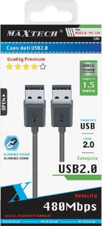 Cavo Dati Doppio Usb 2.0 Maschio - Maschio Prolunga 1,5 Mt 480mbps Usb2.0-m1.5m Elettronica/Informatica/Accessori/Cavi e accessori/Cavi/Cavi USB Trade Shop italia - Napoli, Commerciovirtuoso.it