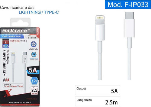 Cavo Dati Ricarica Lightning A Type-c 5a Super Carica Iphone Ipad 2.5 Mt F-ip033 Elettronica e telefonia > Telefonia Fissa e Mobile > Accessori Smartphone > Cavi Smartphone Trade Shop italia - Napoli, Commerciovirtuoso.it