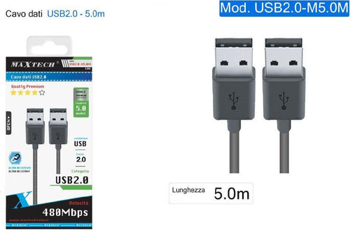 Cavo Dati Usb 2.0 Maschio - Maschio Prolunga 5 Mt 480mbps Computer Usb2.0-m5.0m Informatica e Videogiochi > Accessori PC > Accessori USB Trade Shop italia - Napoli, Commerciovirtuoso.it