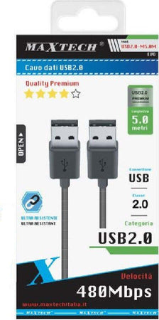 Cavo Dati Usb 2.0 Maschio - Maschio Prolunga 5 Mt 480mbps Computer Usb2.0-m5.0m Informatica e Videogiochi > Accessori PC > Accessori USB Trade Shop italia - Napoli, Commerciovirtuoso.it