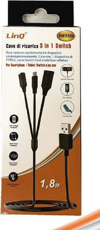 Cavo Di Ricarica 3in1 Switch Per Nintendo Switch Joy-con Smartphone 1.8mt Sw2304 Elettronica/Informatica/Periferiche di rete/Hub di rete e switch Trade Shop italia - Napoli, Commerciovirtuoso.it