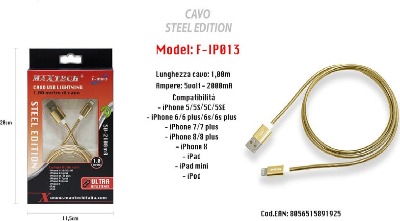 Cavo Di Ricarica Per Iphone Ipad 5volt-2000ma 1mt Alta Velocit? Usb Maxtech F-ip013 Cavi Smartphone Trade Shop italia - Napoli, Commerciovirtuoso.it