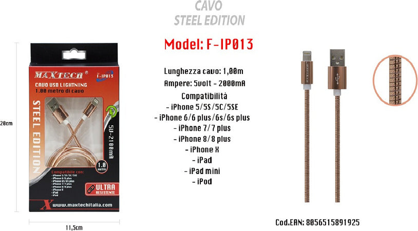 Cavo Di Ricarica Per Iphone Ipad 5volt-2000ma 1mt Alta Velocit? Usb Maxtech F-ip013 Cavi Smartphone Trade Shop italia - Napoli, Commerciovirtuoso.it