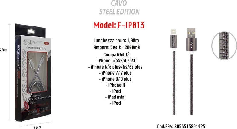 Cavo Di Ricarica Per Iphone Ipad 5volt-2000ma 1mt Alta Velocit? Usb Maxtech F-ip013 Cavi Smartphone Trade Shop italia - Napoli, Commerciovirtuoso.it