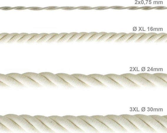 Cavo elettrico in cotone grezzo cordone xl 16mm Illuminazione/Illuminazione per interni/Lampadari lampade a sospensione e plafoniere/Componenti per lampadari/Cavi elettrici per lampadari Led Mall Home - Napoli, Commerciovirtuoso.it