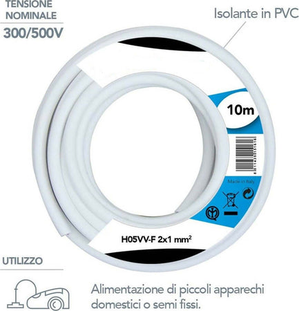 Cavo Elettrico Prolunga 10mt 2x1 Mm H05vv-f Matassa Filo Elettrico Bianco Casa, arredamento e bricolage > Materiale Elettrico Trade Shop italia - Napoli, Commerciovirtuoso.it