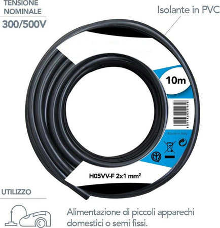 Cavo Elettrico Prolunga 10mt 2x1 Mm H05vv-f Matassa Filo Elettrico Nero Casa, arredamento e bricolage > Materiale Elettrico Trade Shop italia - Napoli, Commerciovirtuoso.it