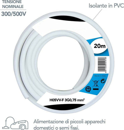 Cavo Elettrico Prolunga 20mt 3g0,75 Mm H05vv-f Matassa Filo Elettrico Bianco Fai da te/Materiale elettrico/Prolunghe Trade Shop italia - Napoli, Commerciovirtuoso.it