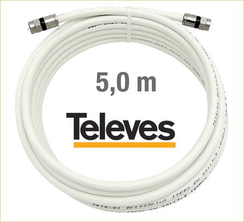 Cavo coassiale SAT con connettori F a compressione 5 Mt. TELEVES
