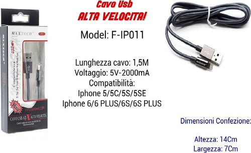 Cavo Filo Usb Veloce Ricarica Per Iphone 5volt - 2000ma 1,50mt Maxtech F-ip011 Cavi Smartphone Trade Shop italia - Napoli, Commerciovirtuoso.it