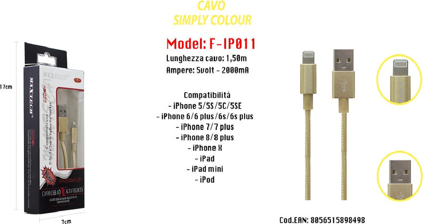 Cavo Filo Usb Veloce Ricarica Per Iphone 5volt - 2000ma 1,50mt Maxtech F-ip011 Cavi Smartphone Trade Shop italia - Napoli, Commerciovirtuoso.it