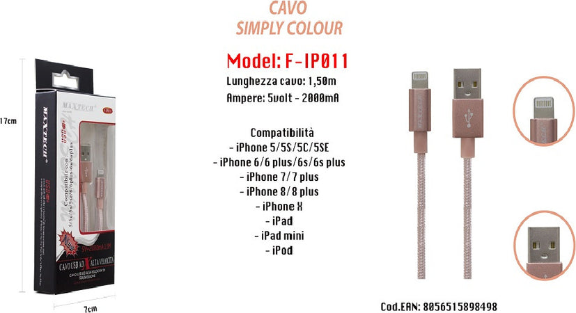 Cavo Filo Usb Veloce Ricarica Per Iphone 5volt - 2000ma 1,50mt Maxtech F-ip011 Cavi Smartphone Trade Shop italia - Napoli, Commerciovirtuoso.it