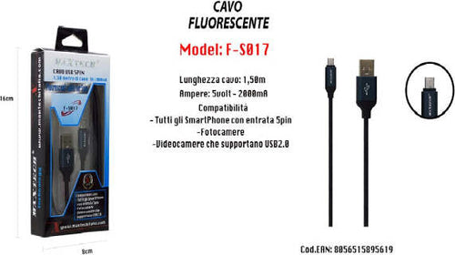 Cavo-Fluorescente-Ricarica-Per-Smartphone-5pin-1,50mt-5volt---2000ma-Maxtech-F-s017