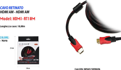Cavo-Hdmi-A-Hdmi-Schermato-Da-10mt-Video-Full-Hd-Risoluzione-1080p-Maxtech-Hdmi-rt10m