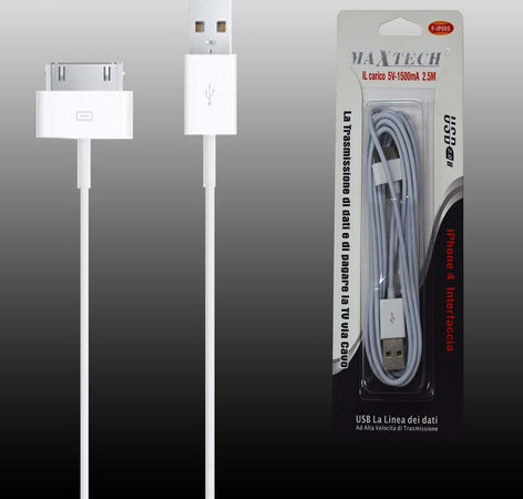Cavo Lightning Apple Iphone 4 Da 30 Pin A Usb 5v-1500ma 2.5mt Maxtech F-ip005 Cavi Smartphone Trade Shop italia - Napoli, Commerciovirtuoso.it