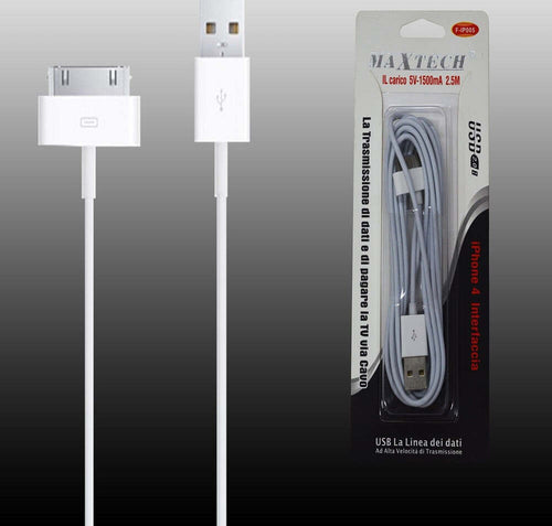 Cavo Lightning Apple Iphone 4 Da 30 Pin A Usb 5v-1500ma 2.5mt Maxtech F-ip005 Cavi Smartphone Trade Shop italia - Napoli, Commerciovirtuoso.it