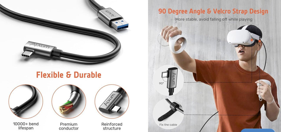 Cavo Link da USB 3.2 Gen 1 A a C per VR Oculus Quest 1/2 5 Gbps Trasferimento dati PC Alta Velocità e Ricarica Rapida 5 Metri