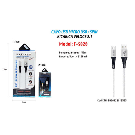 Cavo-Micro-Usb-1.5mt-Dati-Caricabatteria-Usb-Per-Samsung-Huawei-Maxtech-F-s020